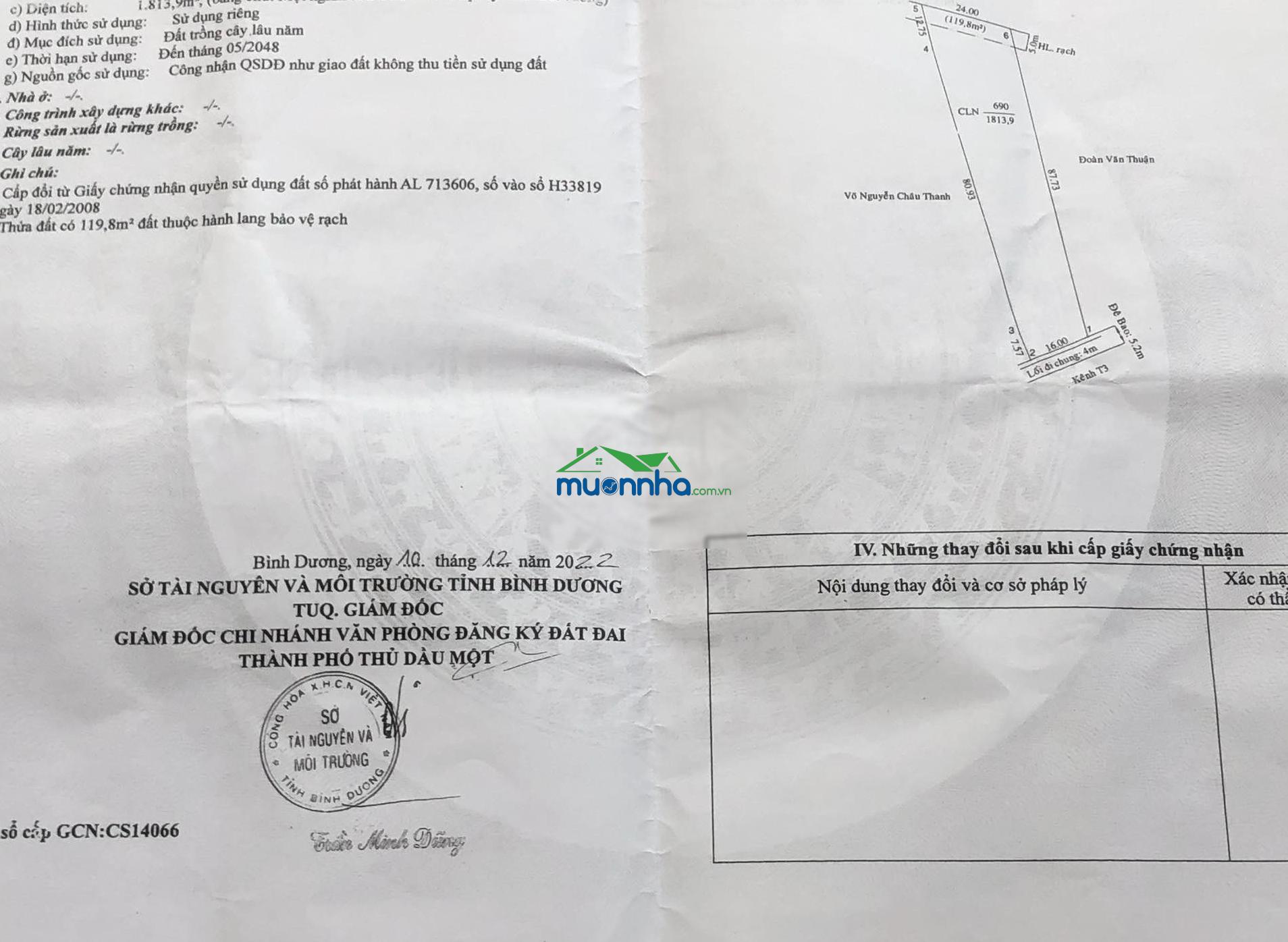 Chính chủ bán đất 2.588m2 (sẵn 700m2 thổ cư) full măng cụt chôm chôm