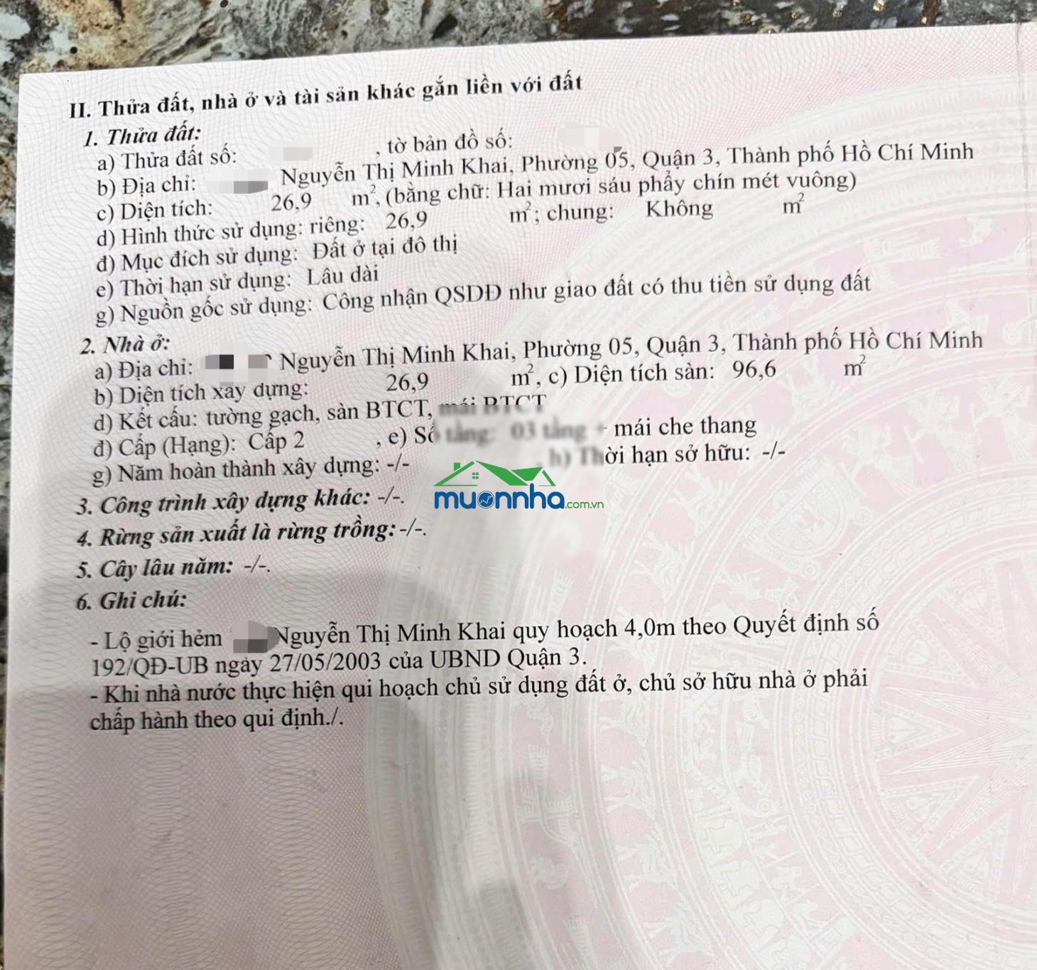 (6,5 tỷ) nhà 1 sẹc, 4 tầng (5 pn), hẻm 4m, giáp quận 1, đường nguyễn thị minh khai.