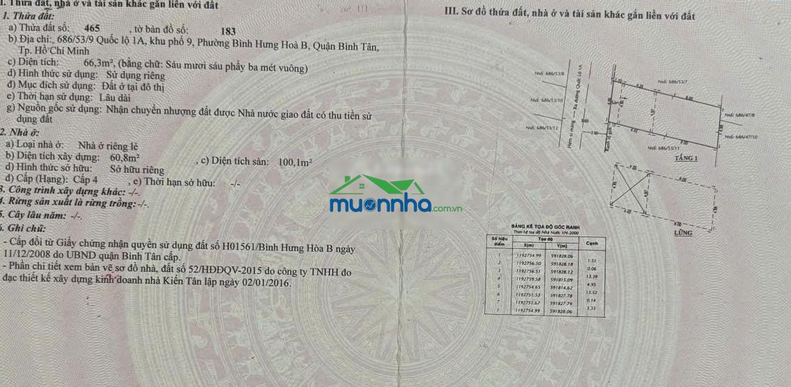 Chính chủ bán nhà ngang 5x14m. cách đường kênh tham lương bến cát 200m