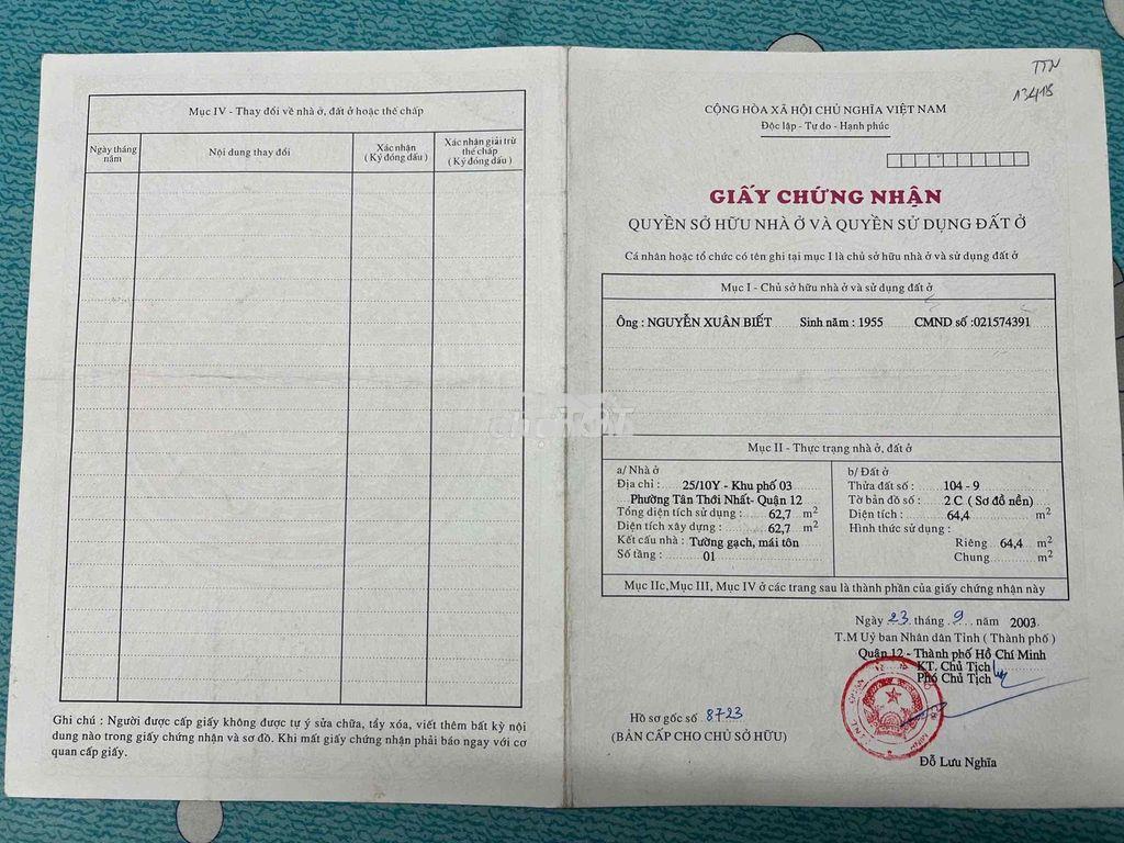 Bán nhà 121/ trường trinh q12  4.2x15 - 2