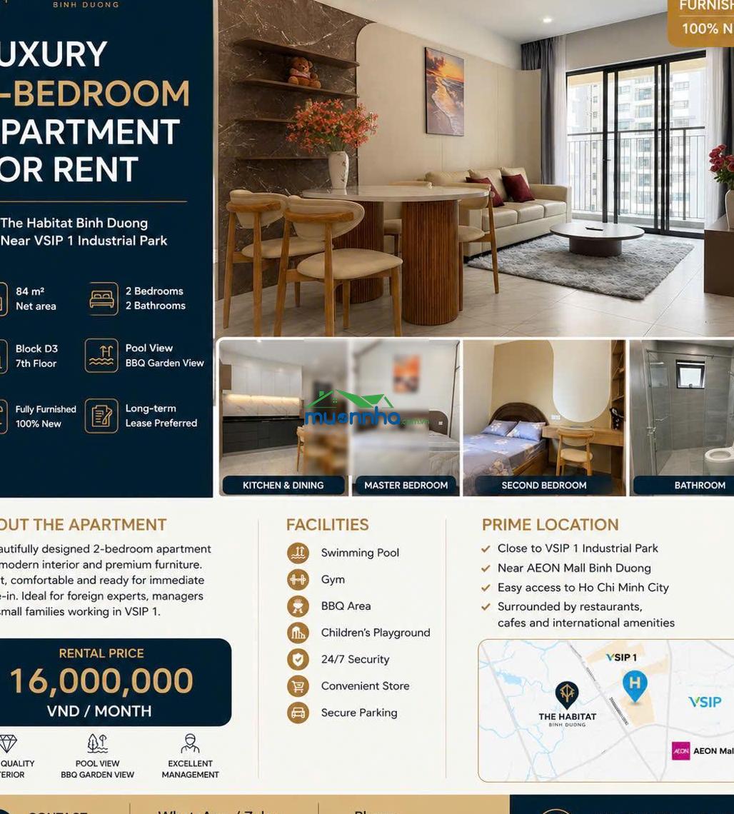 Luxury 2-bedroom apartment for rent at the habitat binh duong - near vsip-1 - 2