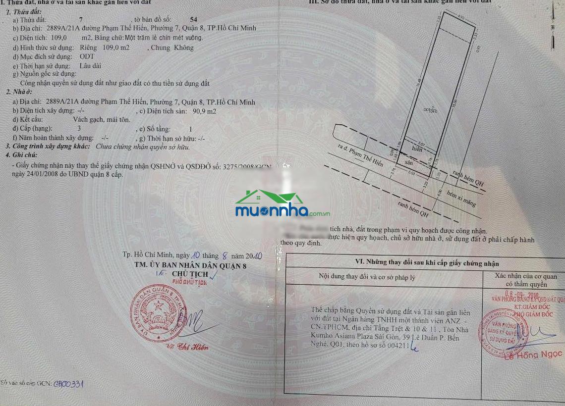 Bán nr tại 2889 phạm thế hiển, p7, q8, hcm, giá tốt 5,2 tỷ, 109m2 - 2