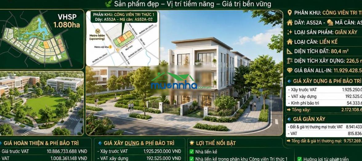 Bán liền kề giãn xây vinhomes saigon park 96m² giá 9,128 tỷ | dãy as85