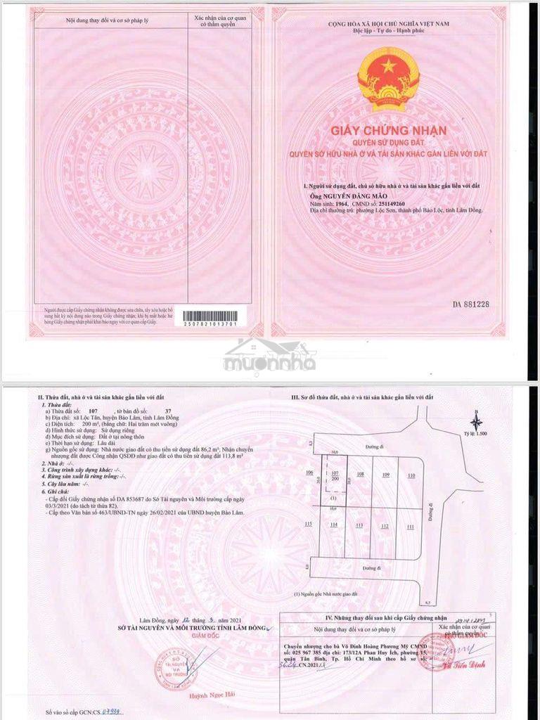 Bán đất bảo lộc