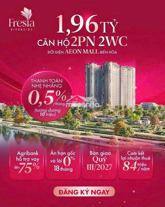 Căn hộ trung tâm hành chính biên hòa - đồng nai 1,98 tỷ tt 20% sở hữu