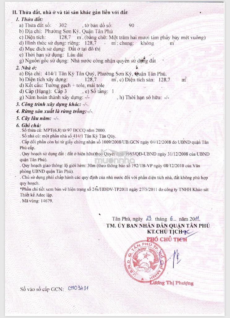 Bán đất 414/1 tktq cách aeon tân phú 100m, dt 5,5x24m, giá 13,9ty - 2