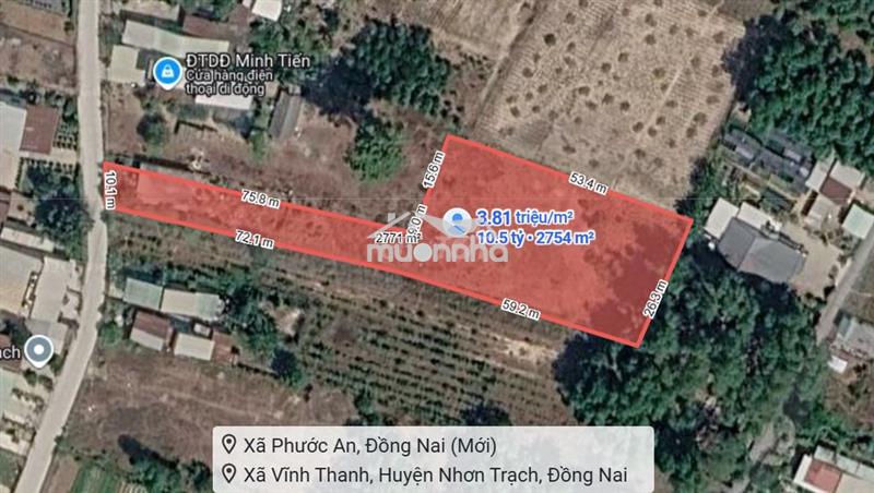 Bán đất 2.754m² – 300m² thổ cư – nở hậu  – mặt tiền đường – nhơn trạch