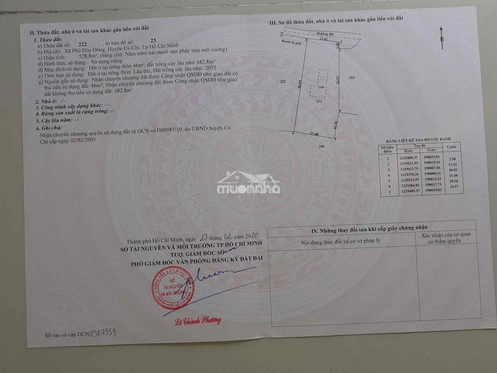 Cần bán nhà 528m2 có 46m thổ cư. 2t4 - 3