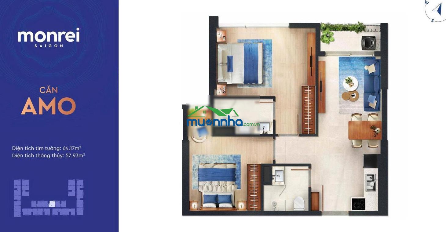 Căn 2pn 2wc dt 65,5m2 giá tốt, view đn mát mẻ. pql 5k/m2. tt 15% ký hđmb. lh 0938 656 *** - 3