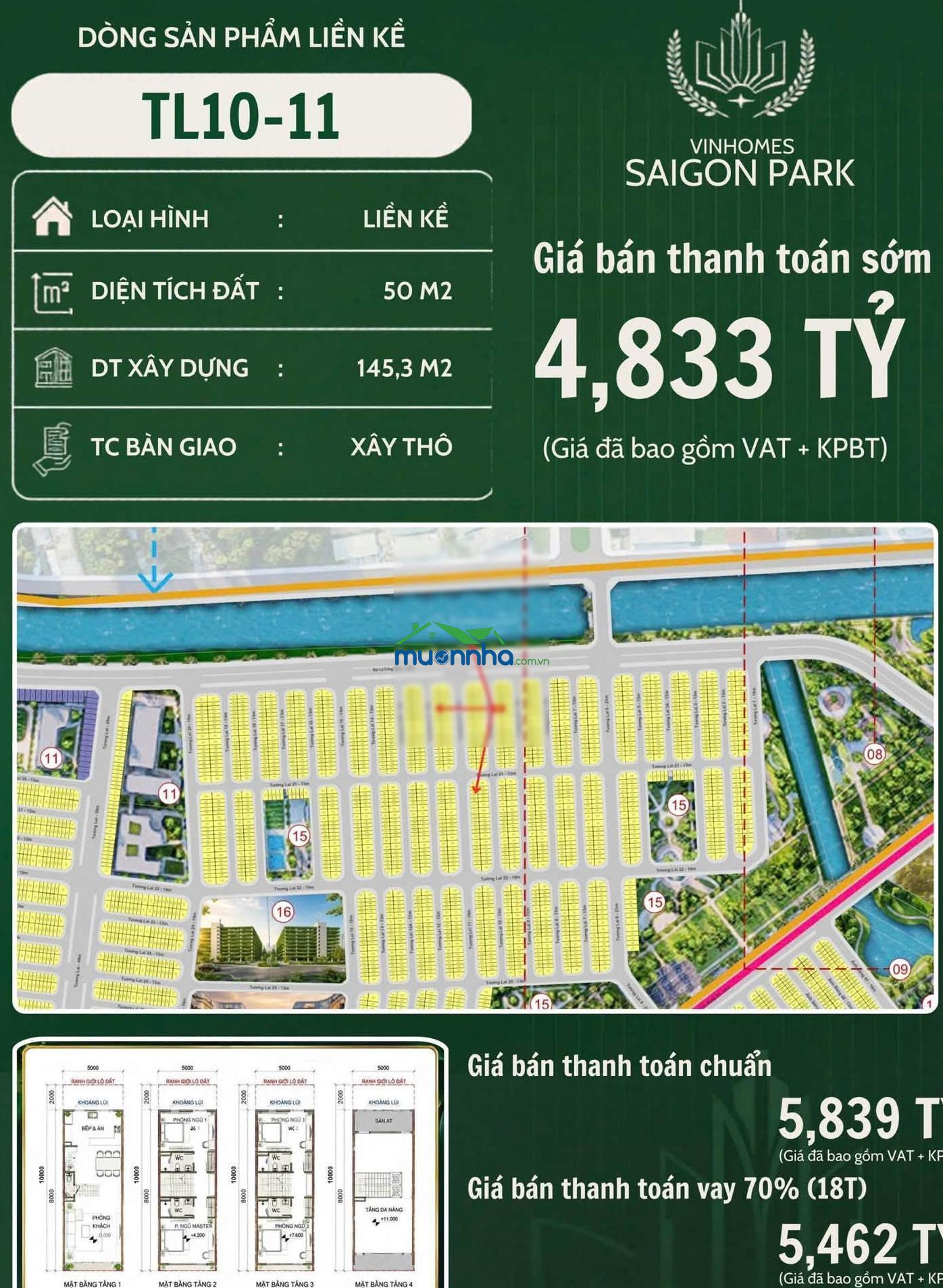 Bán nhà phố vinhomes sài gòn park hóc môn - giá 4.8 tỷ, dt:50m2, chiết khấu 18% giá bán - 3