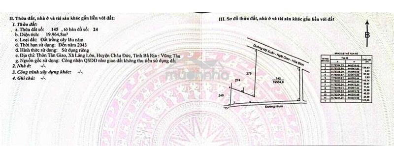 Cần bán 20.000m2 đất cln, 3 mặt tiền đường, huyện châu đức, bà rịa vt