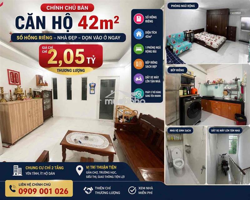 Chính chủ bán căn hộ 42m² - sổ hồng riêng - nhà đẹp - giá 2,05 tỷ