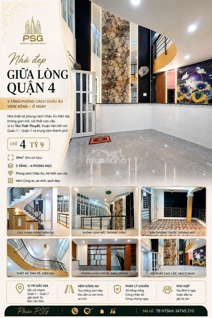 Tôn thất thuyết- q4 -39m²- ngang 5m nở hậu- 5 tầng phong cách châu âu