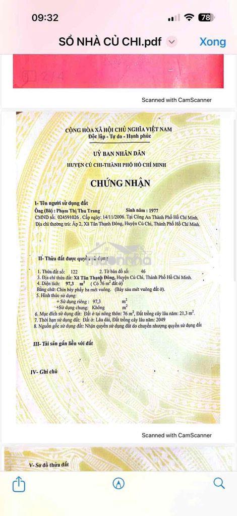 Bán nhà 97m2 gần chợ sáng tân thạnh đông 500m,hẻm xe hơi thông (số 110 - 3