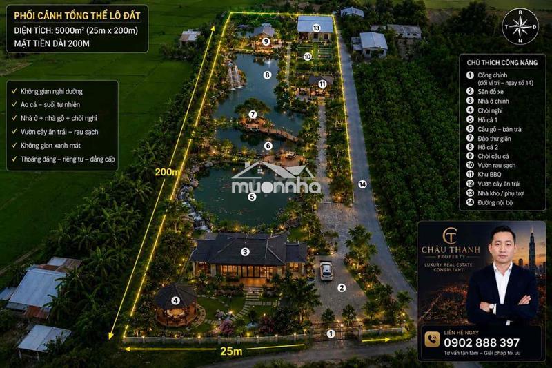 Chính chủ bán 5.000m² đất vườn 328m² thổ cư, mặt tiền 200m, có hồ & su