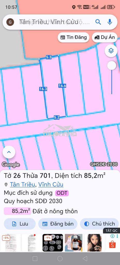 Đất giá ngộp xã thạnh phú cũ. gần lavender 85m2 giá chỉ 1ty090