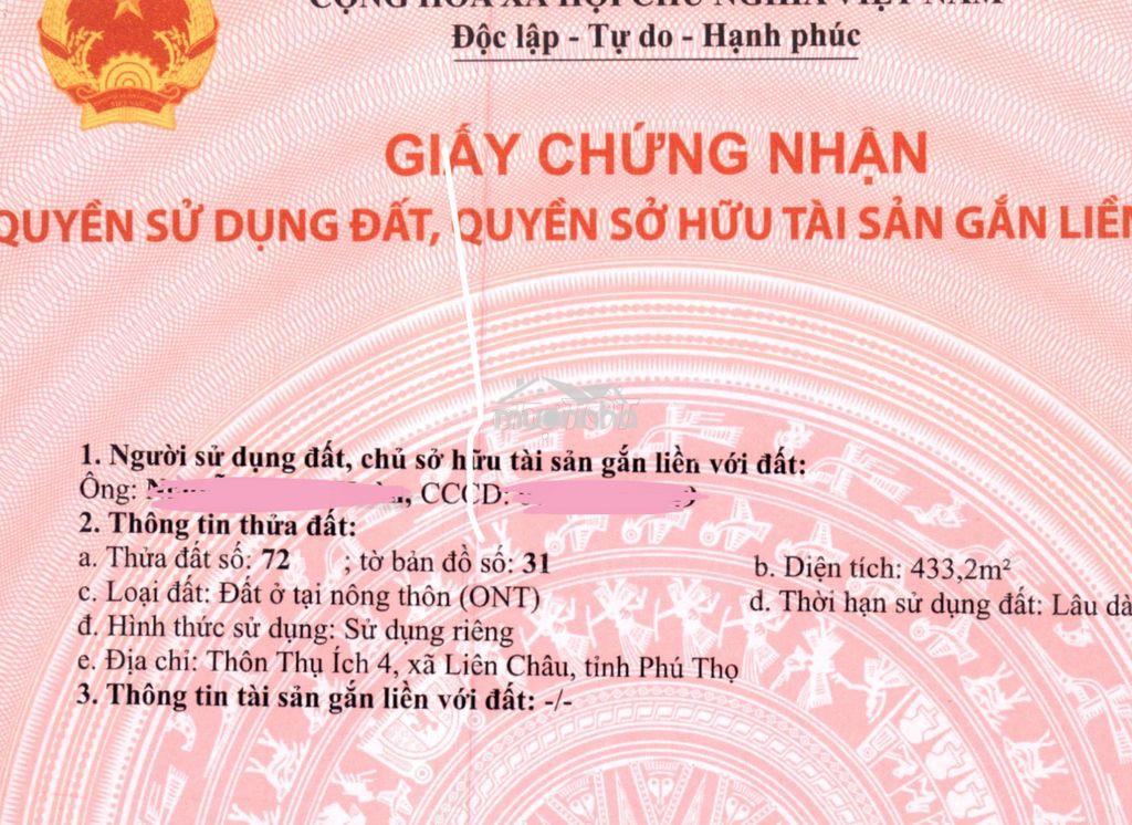 Chính chủ bán đất thôn thụ ích 4, liên châu - 2