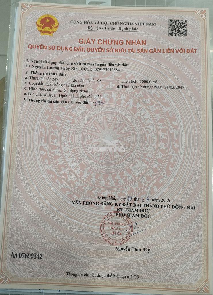 Bán thửa 247 tờ 95 xuân định.xuân lộc.1 tỷ 2 - 3