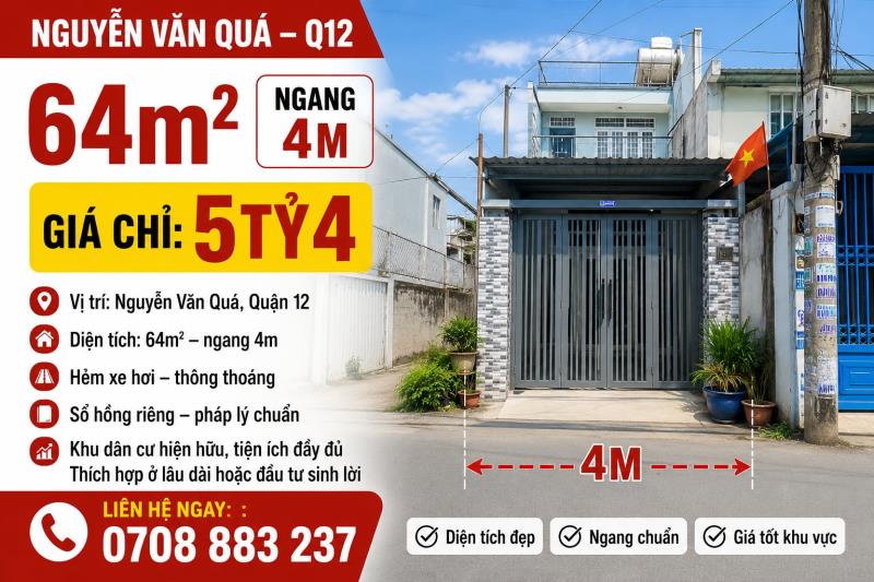 🔥 Đất nguyễn văn quá, q12 – 64m² – full thổ – 5.4 tỷ
