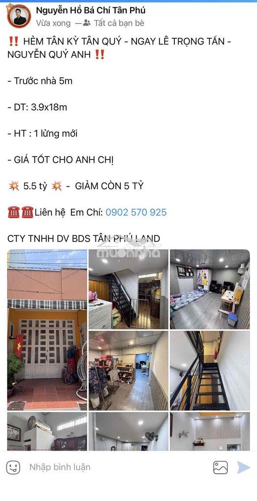 Cần bán !! hẻm tân kỳ tân quý 3.8x18m ( lửng mới ) - 2