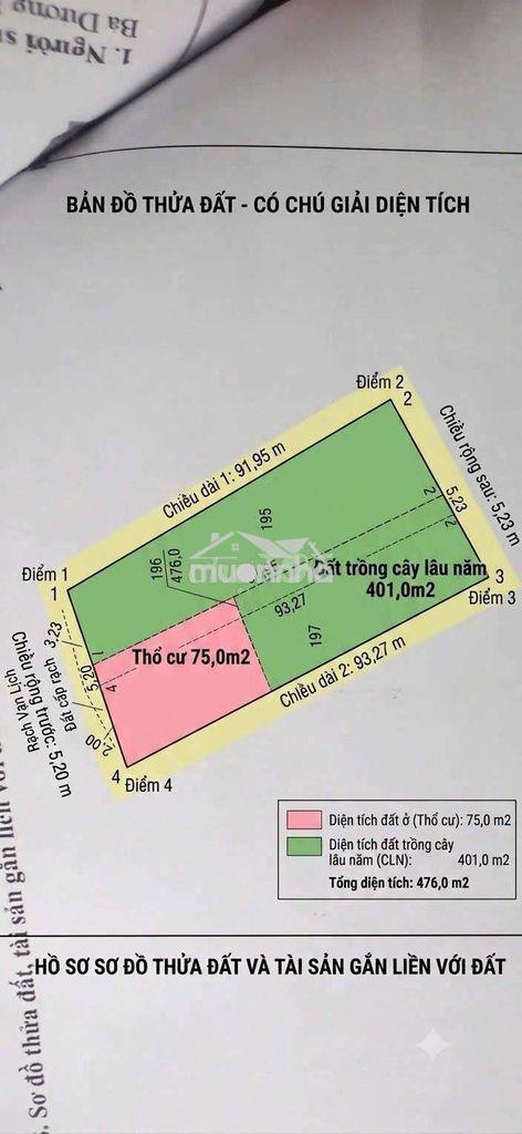 Đất phước thới cần thơ 476m² có 75m² thổ cư – giá 550 triệu