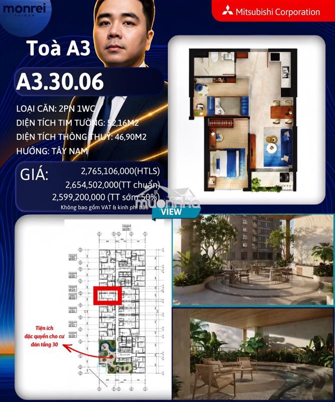 Căn 2pn 1wc - monrei saigon a3.30.06 – 52m² – 2,599 tỷ