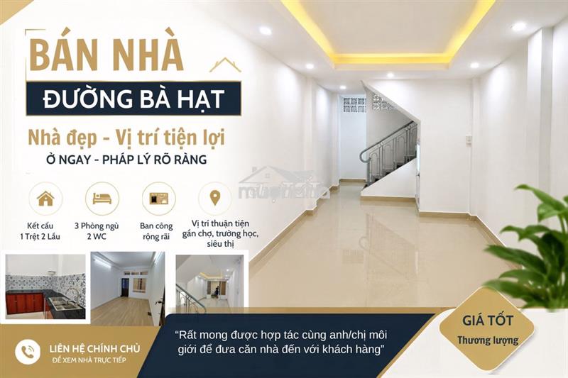 Bán nhà đường bà hạt- btct 1 trệt 2 lầu - 4 pn 2 wc vừa ở vừa cho thuê