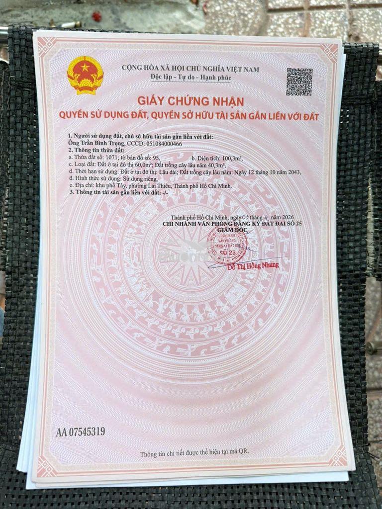 Chính chủ bán lô đất 101m2 có sẵn nhà sát sông sg, thông ql13 - tp hcm