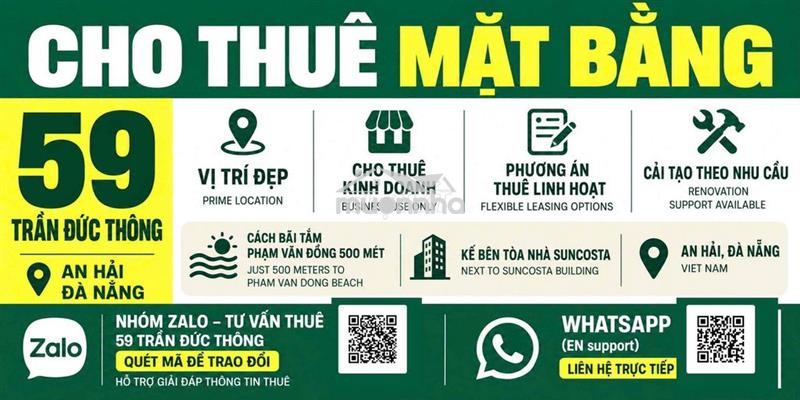 Cho thuê mặt bằng 59 trần đức thông, an hải, đà nẵng – gần biển