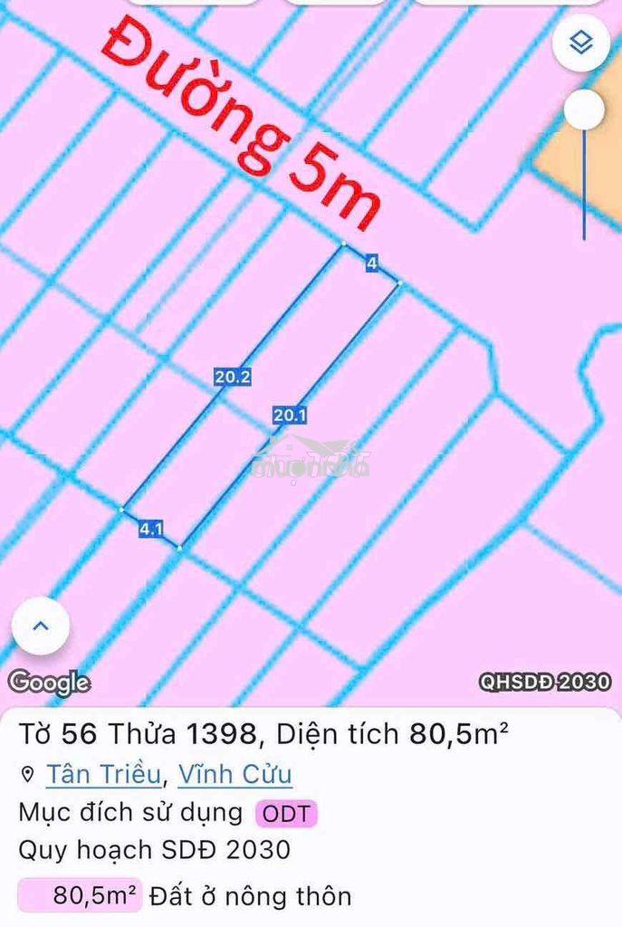 Bán gấp đất sổ hồng riêng thổ cư 100% gần trường tiểu học tân phú ấp 5