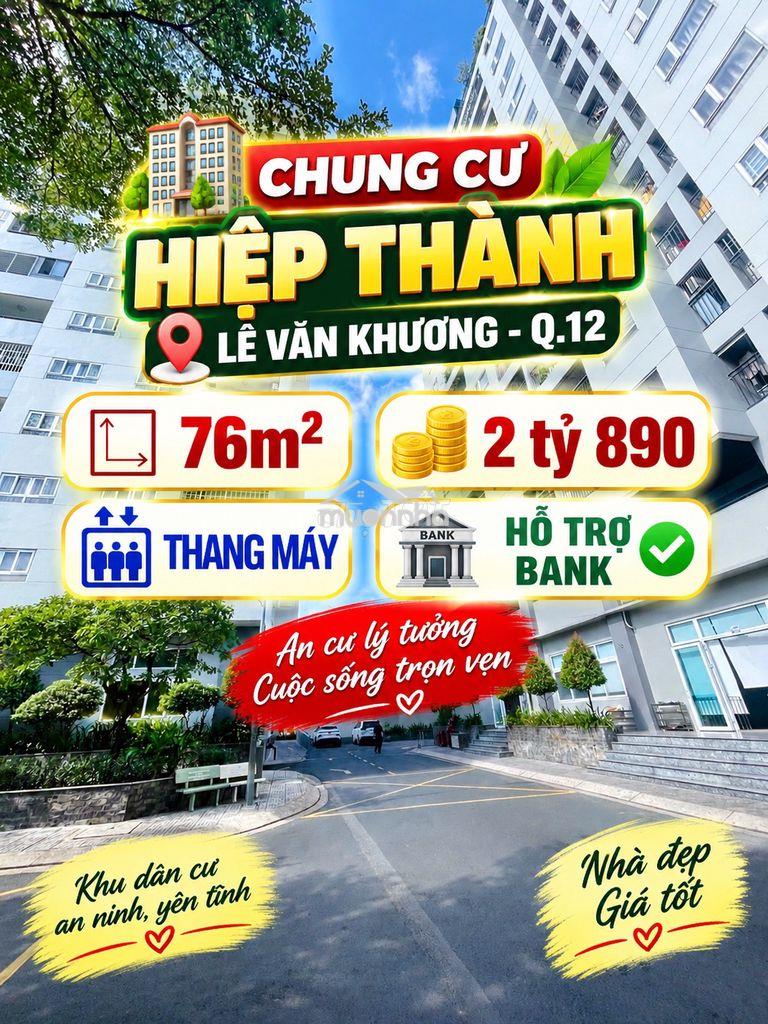 Chung cư hiệp thành q12, 76m2, 2pn, đang cho thuê 7tr, giá 2.98 tỷ
